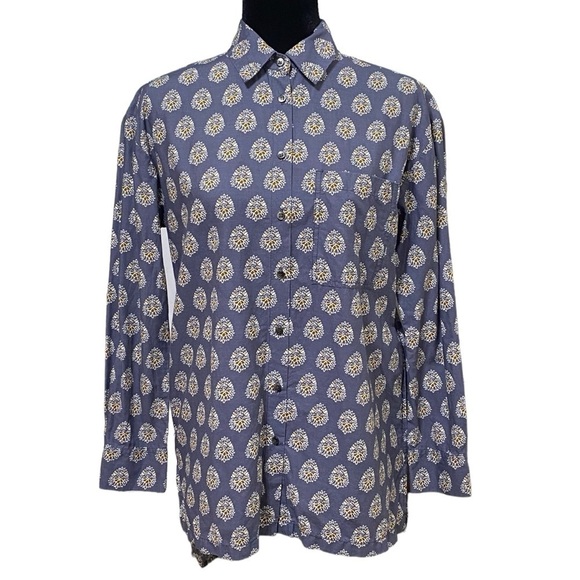 Madewell Tops - Madewell Blue Medallion Print Tunic XS High Low Hem Button Front Pockets